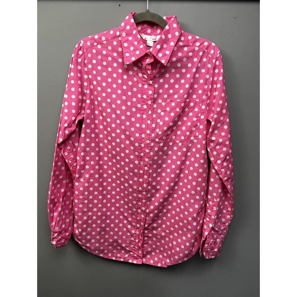 Victoria's Secret‎ PINK Shirt Womens Small Pink Polka Dot Button Up Back Logo